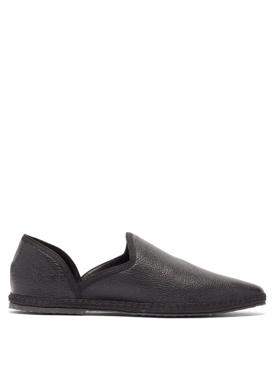 The Row Black Friulane grained-leather slipper flats | 매치스패션, 모던 럭셔리 온라인 쇼핑