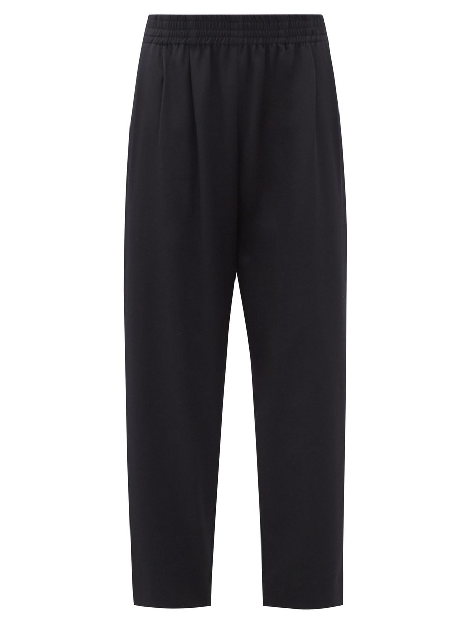 Navy Olle elasticated-waist wool straight-leg trousers | The Row ...
