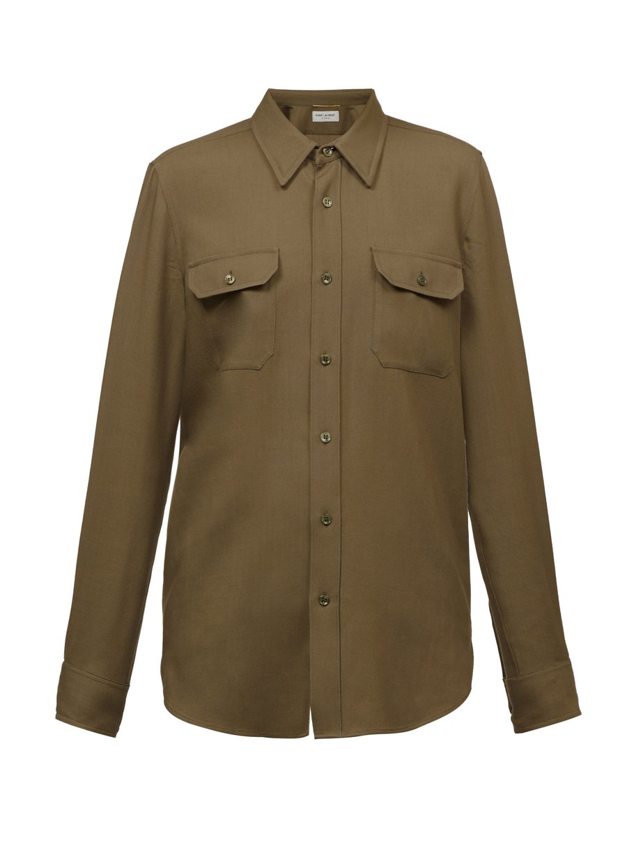 Brown Cargo-pocket wool-twill shirt | Saint Laurent | MATCHESFASHION UK