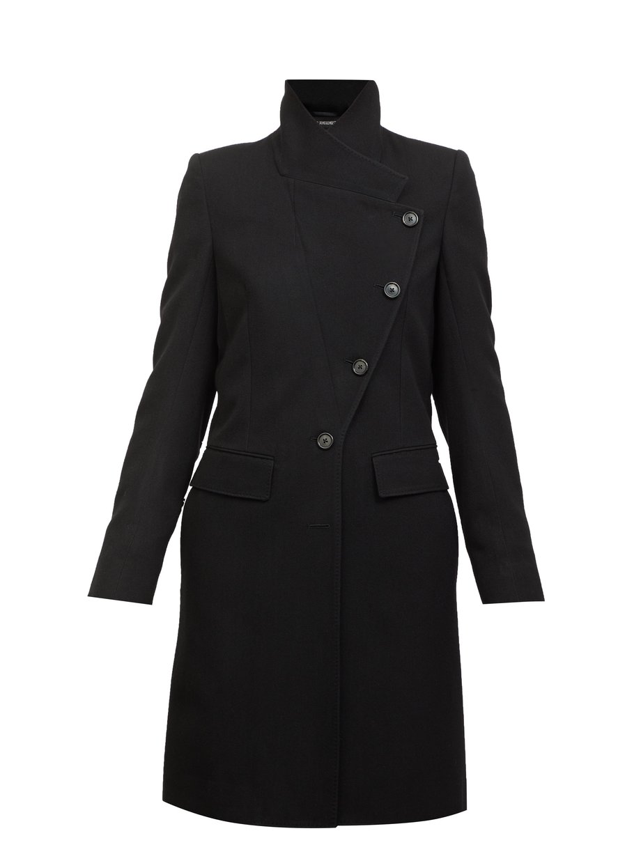 Black Asymmetric-buttoned wool-blend coat | Ann Demeulemeester ...