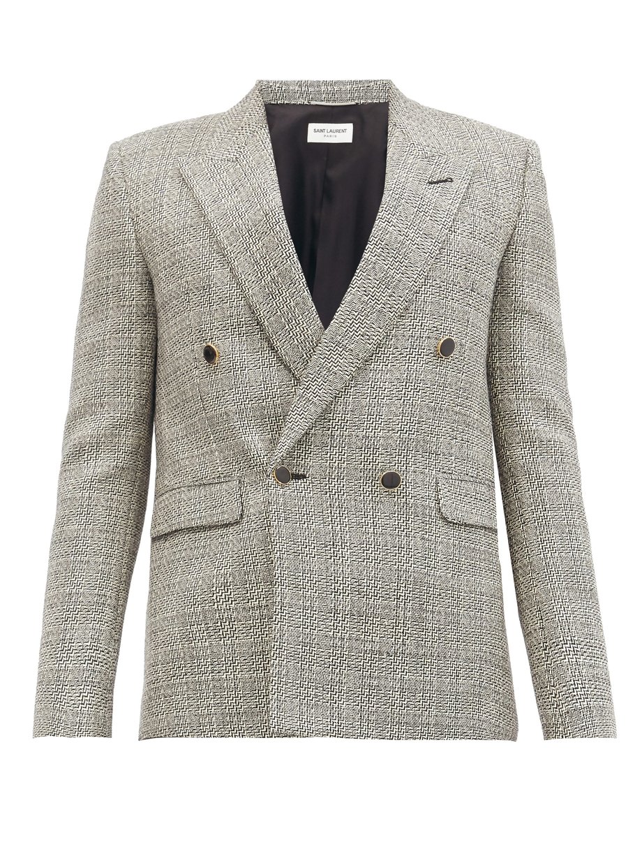 Grey Double-breasted houndstooth wool blazer | Saint Laurent ...