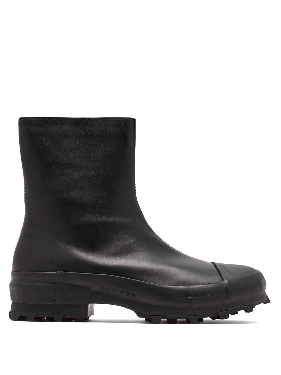 Black Traktori zipped leather and rubber ankle boots | CAMPERLAB ...