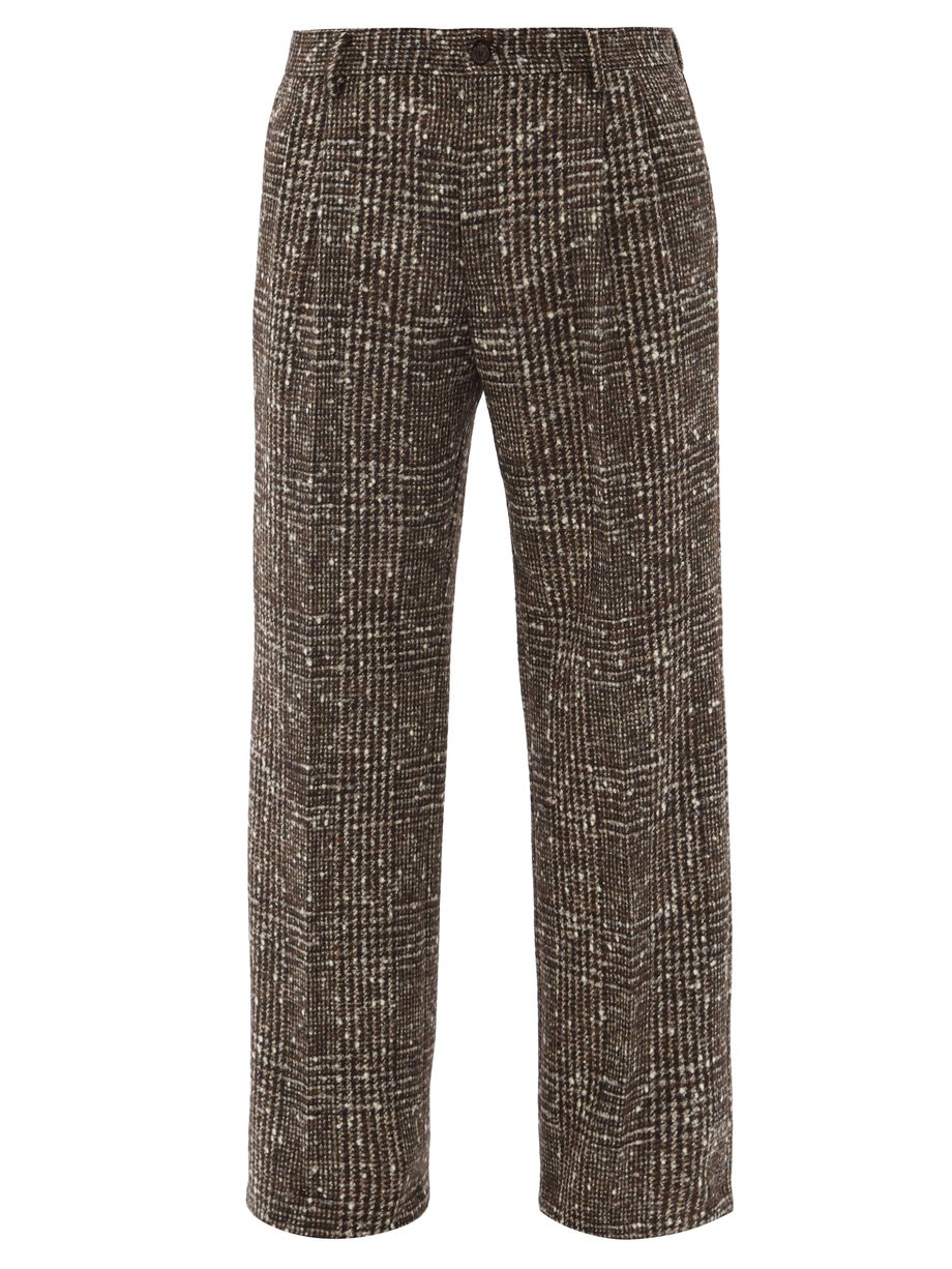 Brown Check wool-blend tweed wide-leg trousers | Dolce & Gabbana ...