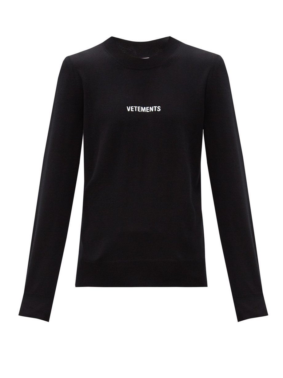 Black Logo-embroidered wool sweater | Vetements | MATCHESFASHION US