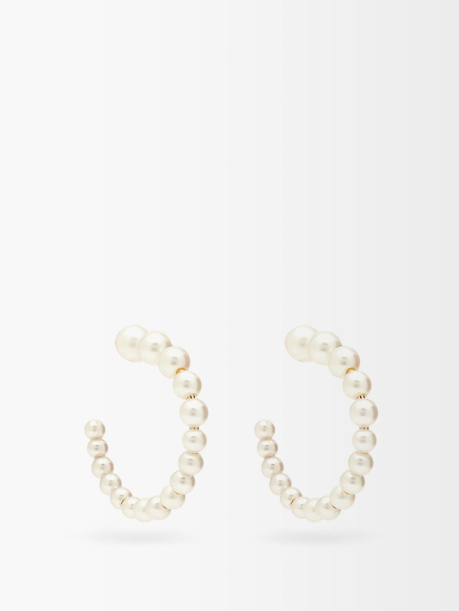 Metallic Boucle freshwater-pearl & 14kt gold hoop earrings | Sophie ...