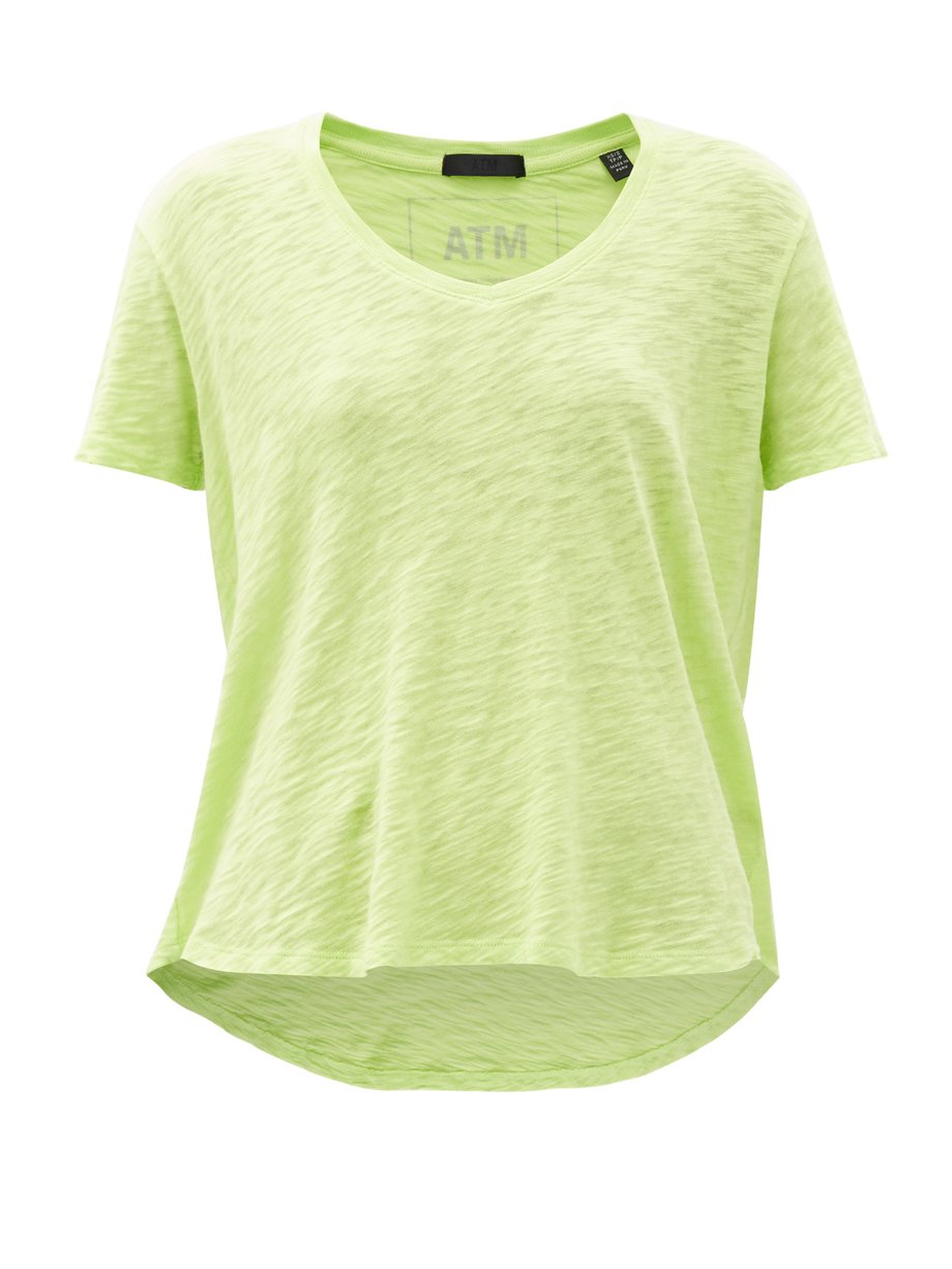 Green V-neck slubbed cotton-jersey T-shirt | ATM Anthony Thomas Melillo ...