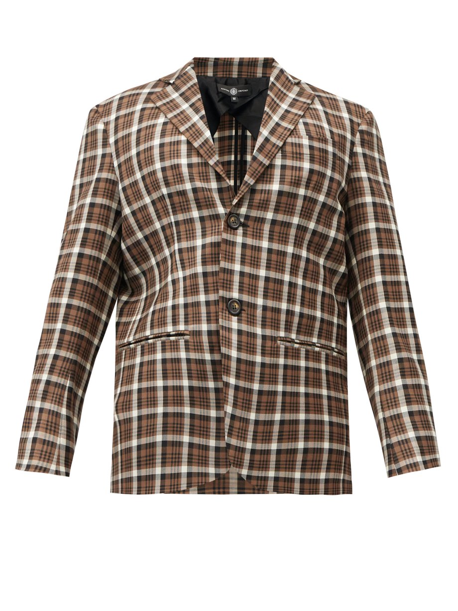 Brown Single-breasted checked wool jacket | Edward Crutchley ...