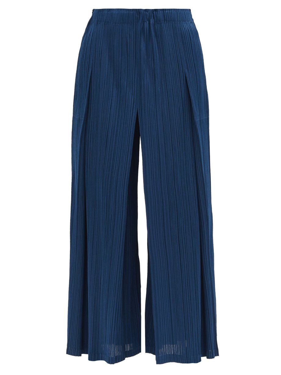 Blue Technical pleated wide-leg trousers | Pleats Please Issey Miyake ...
