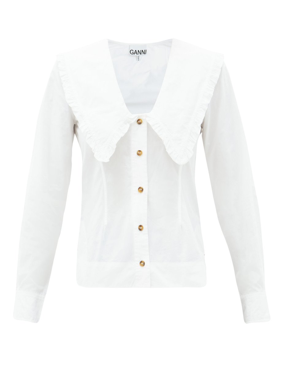 White Peter Pan-collar cotton-poplin shirt | Ganni | MATCHESFASHION US