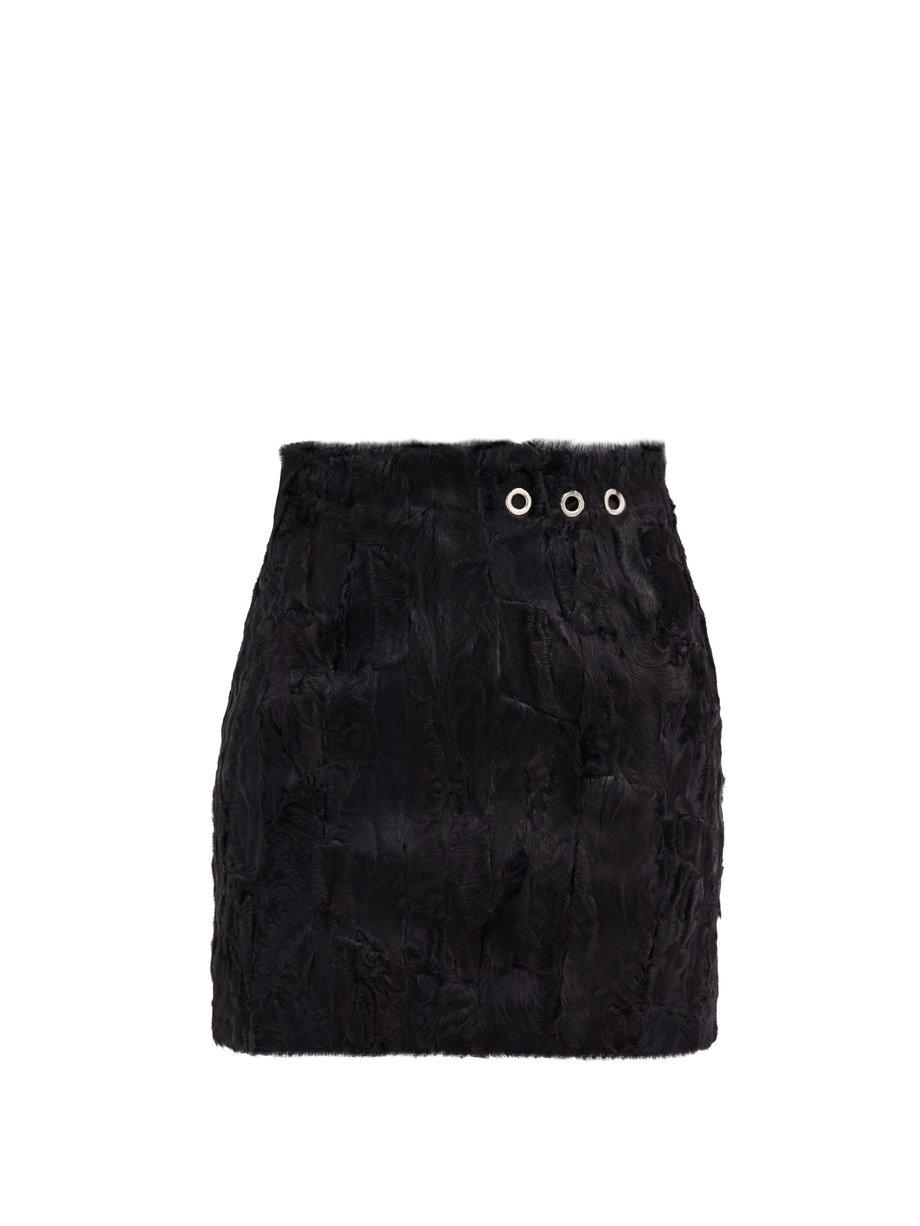 Black Eyelet shearling mini skirt | Ludovic de Saint Sernin ...