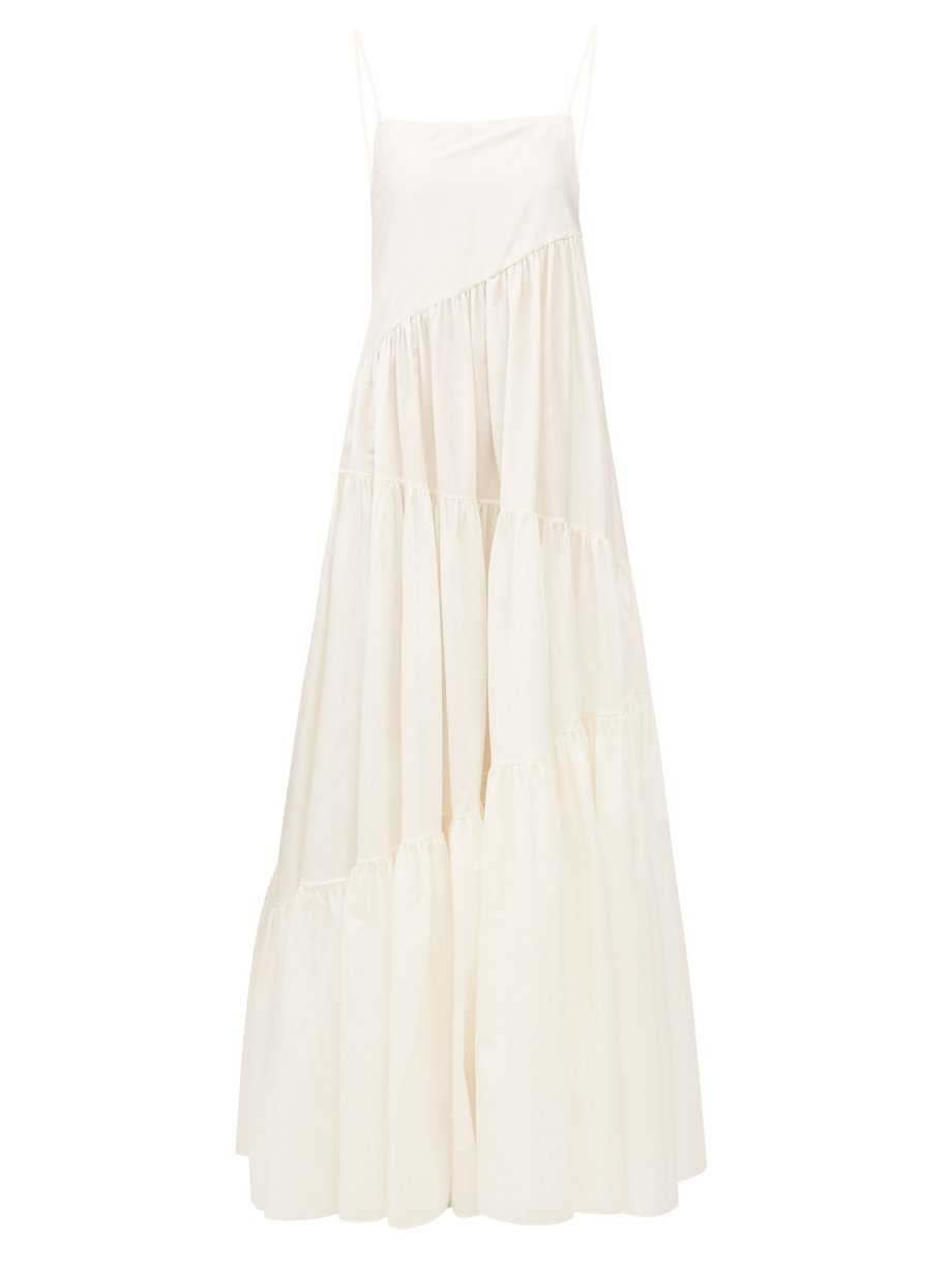 White The Asymmetric Tiered cotton-blend maxi dress | Matteau ...