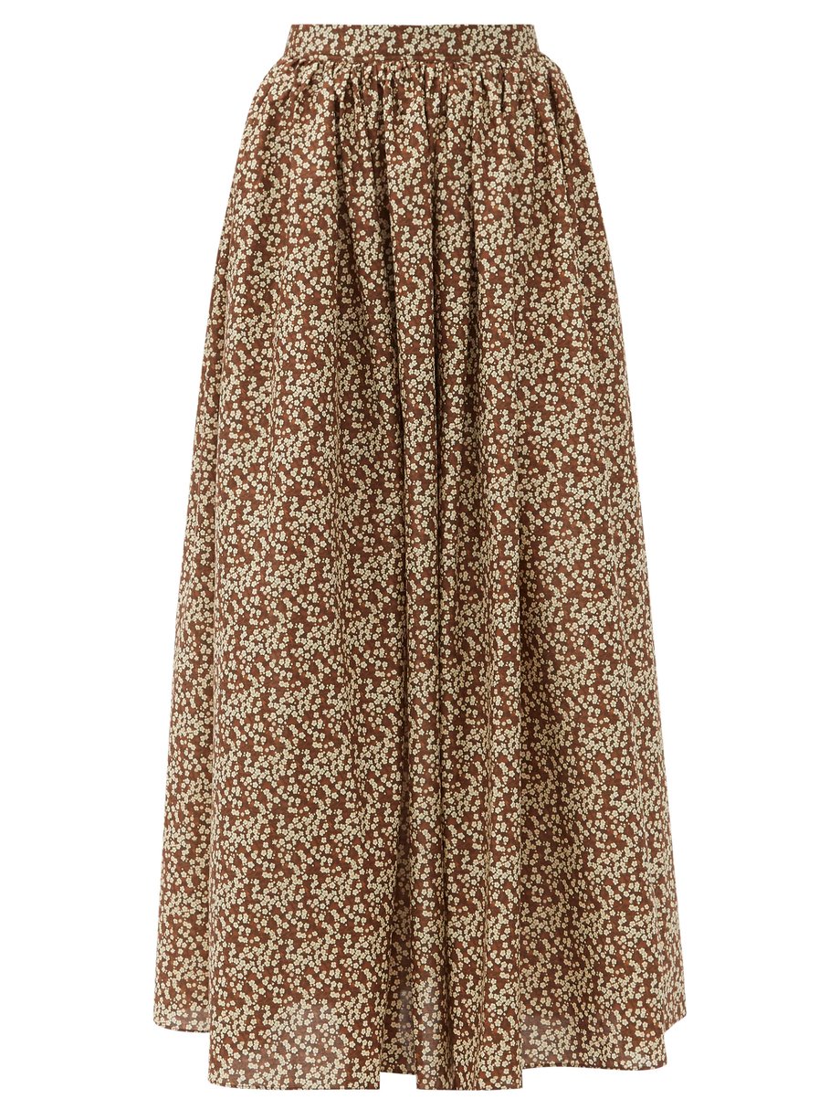 Print Gathered floral-print cotton maxi skirt | Matteau | MATCHESFASHION US