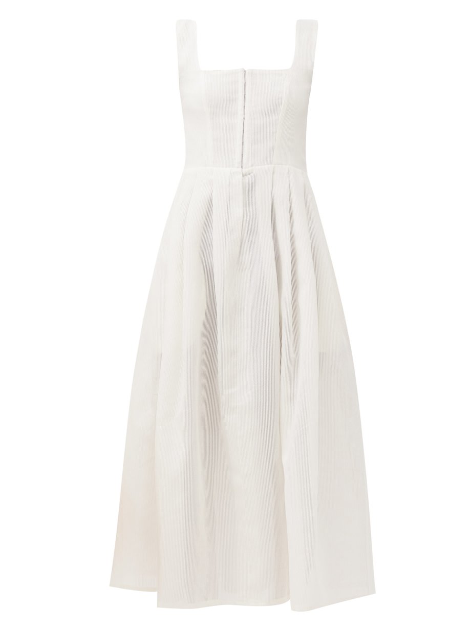 White Chiara pleated cotton-blend midi dress | Gioia Bini ...
