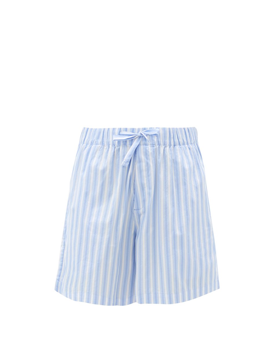 Blue Striped organic-cotton poplin shorts | Tekla | MATCHESFASHION US