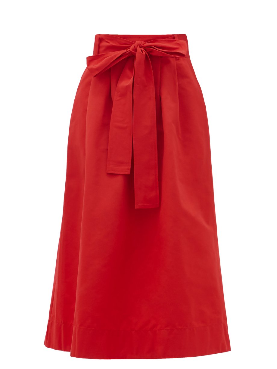 Red Snoop belted cotton-blend midi skirt | Staud | MATCHESFASHION US