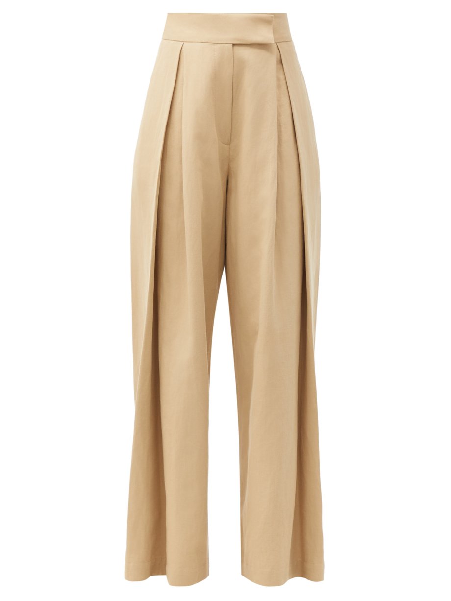 Neutral Pleated-front wide-leg cotton-blend trousers | Raey
