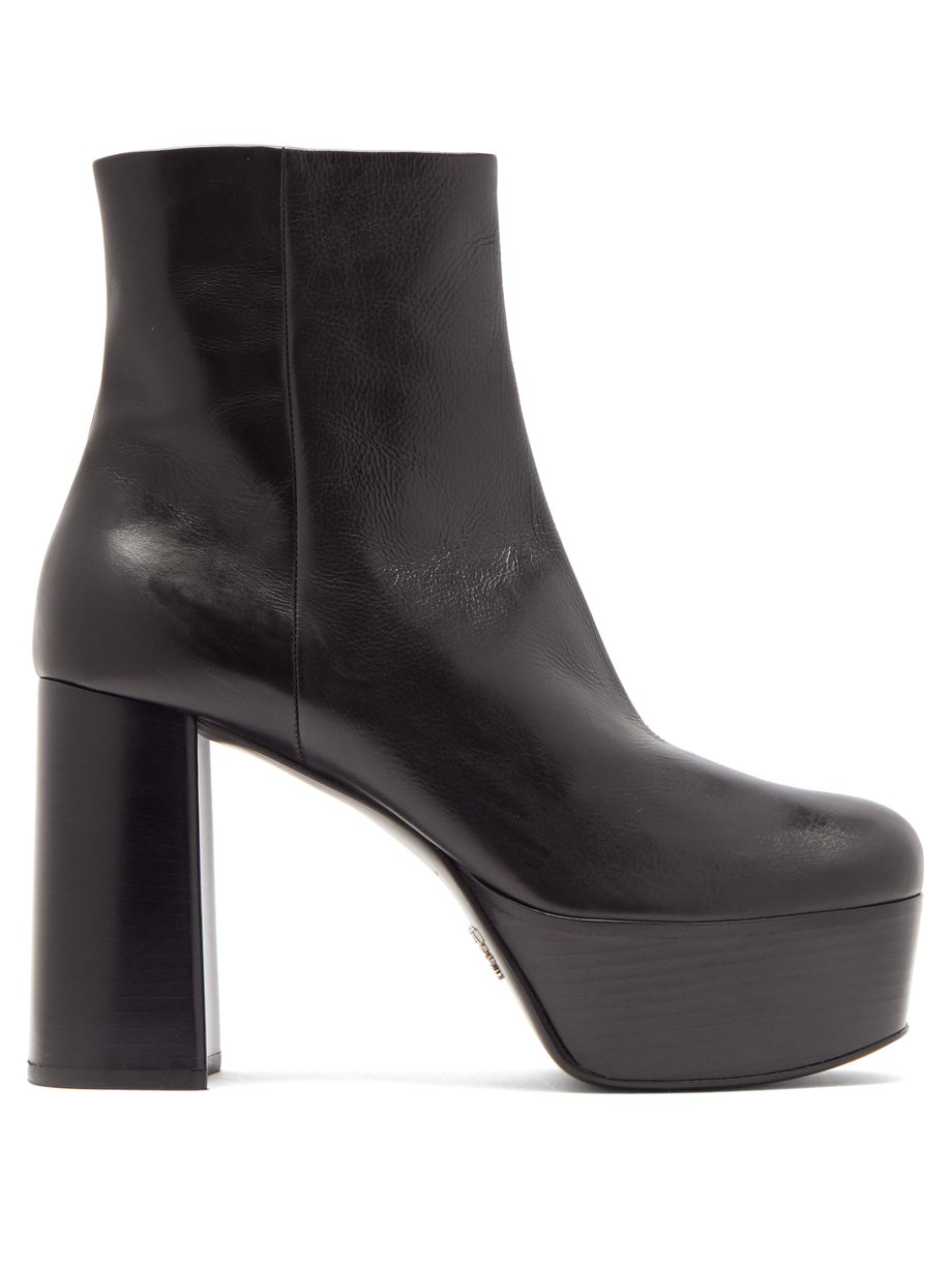 Black Leather platform ankle boots | Prada | MATCHESFASHION UK
