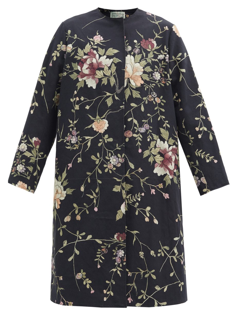 Black Tanita floral-embroidered cotton-canvas coat | By Walid ...