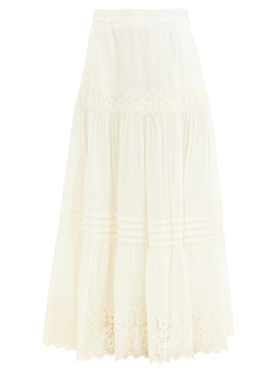 White Kate embroidered organic-silk maxi skirt | Mimi Prober ...