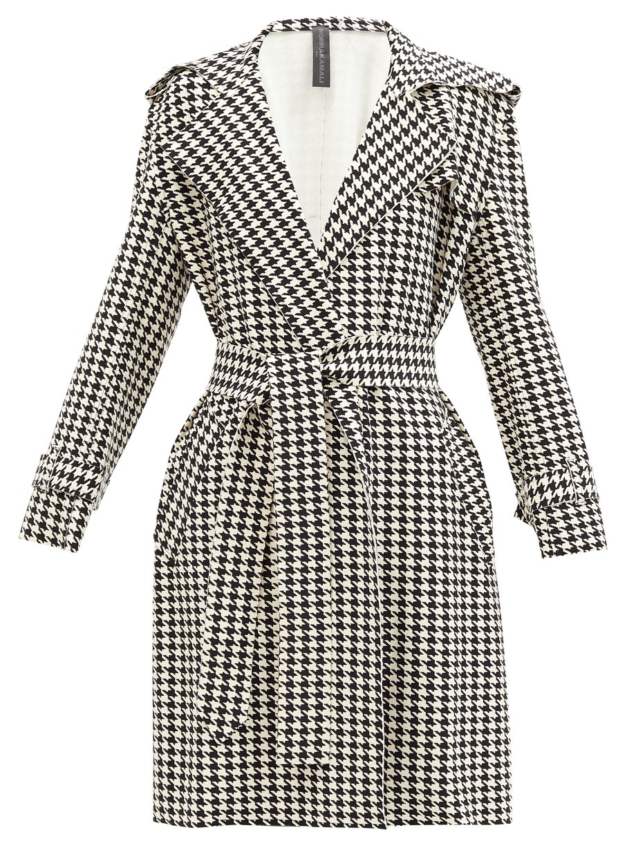Black Houndstooth-print belted trench coat | Norma Kamali ...