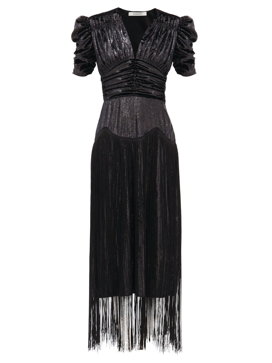 Black Fringed ruched lamé dress | Rodarte | MATCHESFASHION US