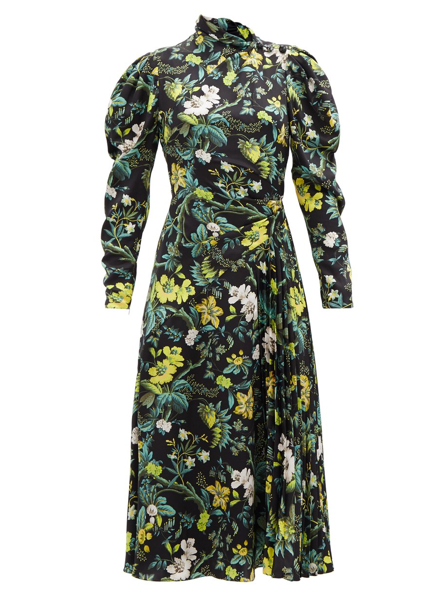 Print Irwin pleated floral-print silk-satin midi dress | Erdem ...