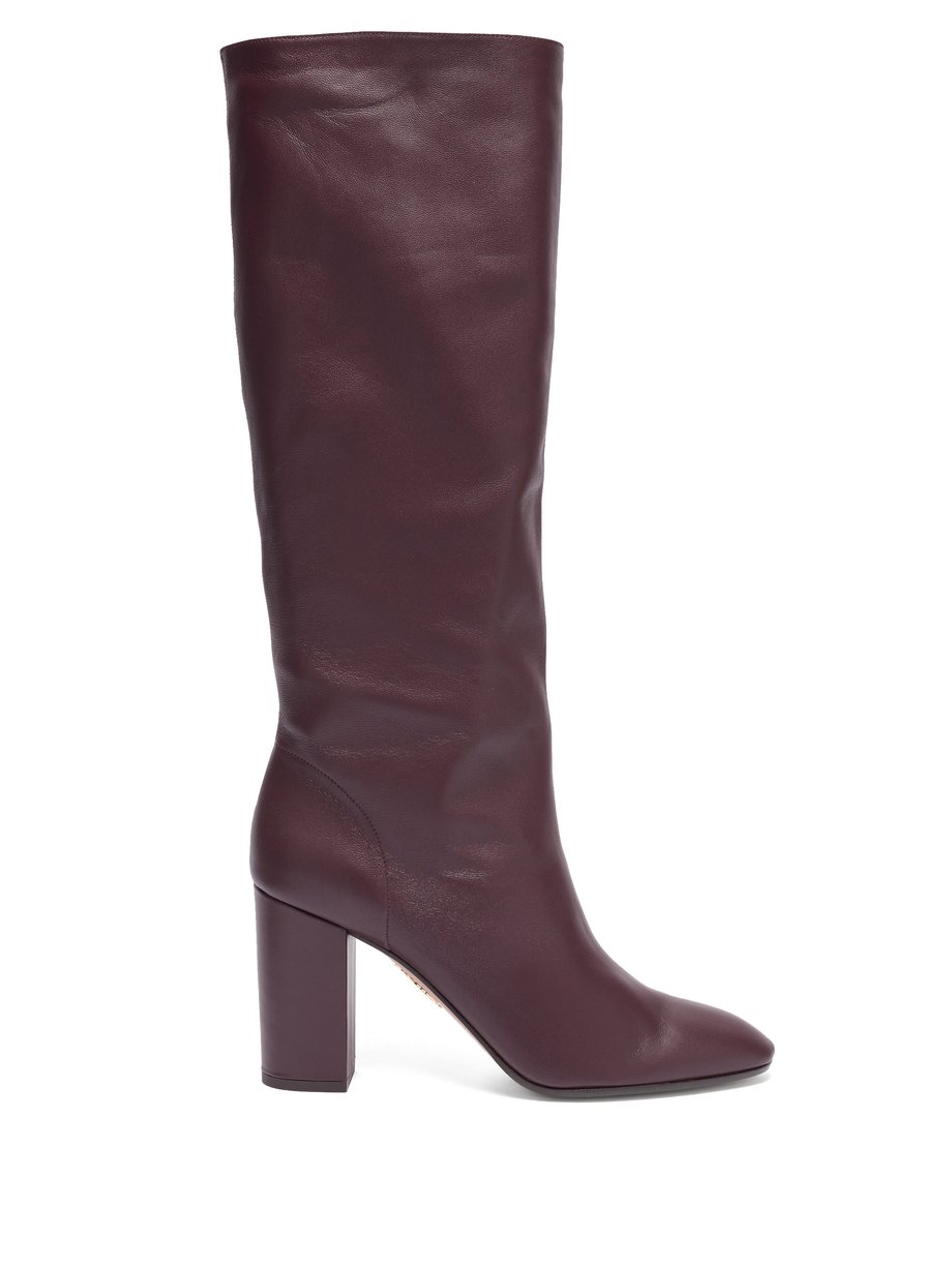 Burgundy Boogie 85 block-heel leather knee-high boots | Aquazzura ...