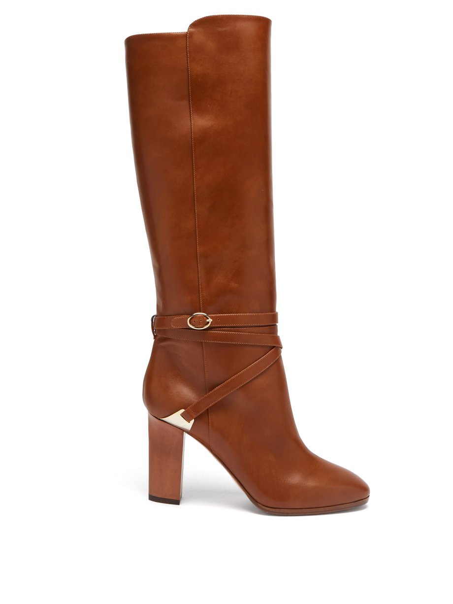 Tan Saddle 90 leather below-the-knee boots | Aquazzura | MATCHESFASHION US