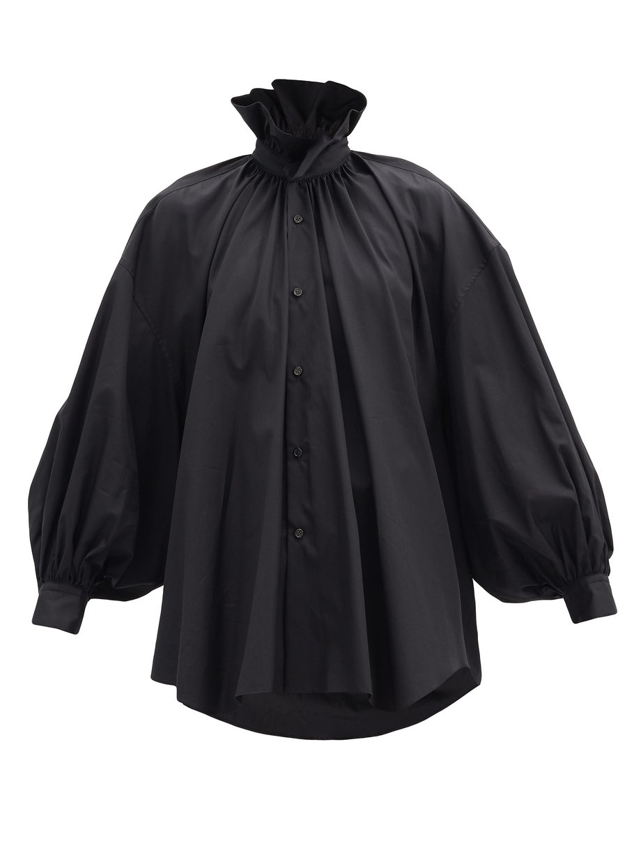 Black Ruffle-collar balloon-sleeve cotton shirt | Noir Kei Ninomiya ...