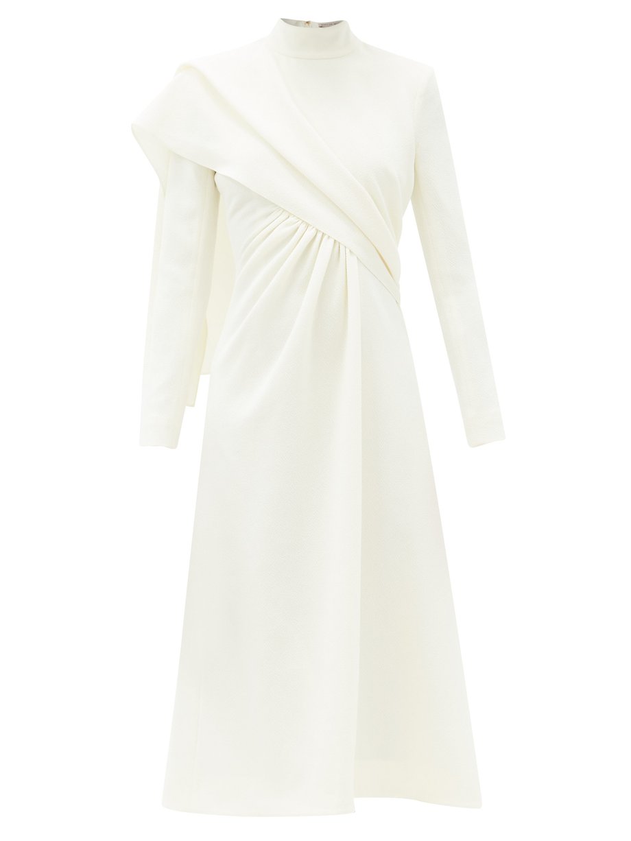White Edris draped high-neck crepe dress | Emilia Wickstead ...