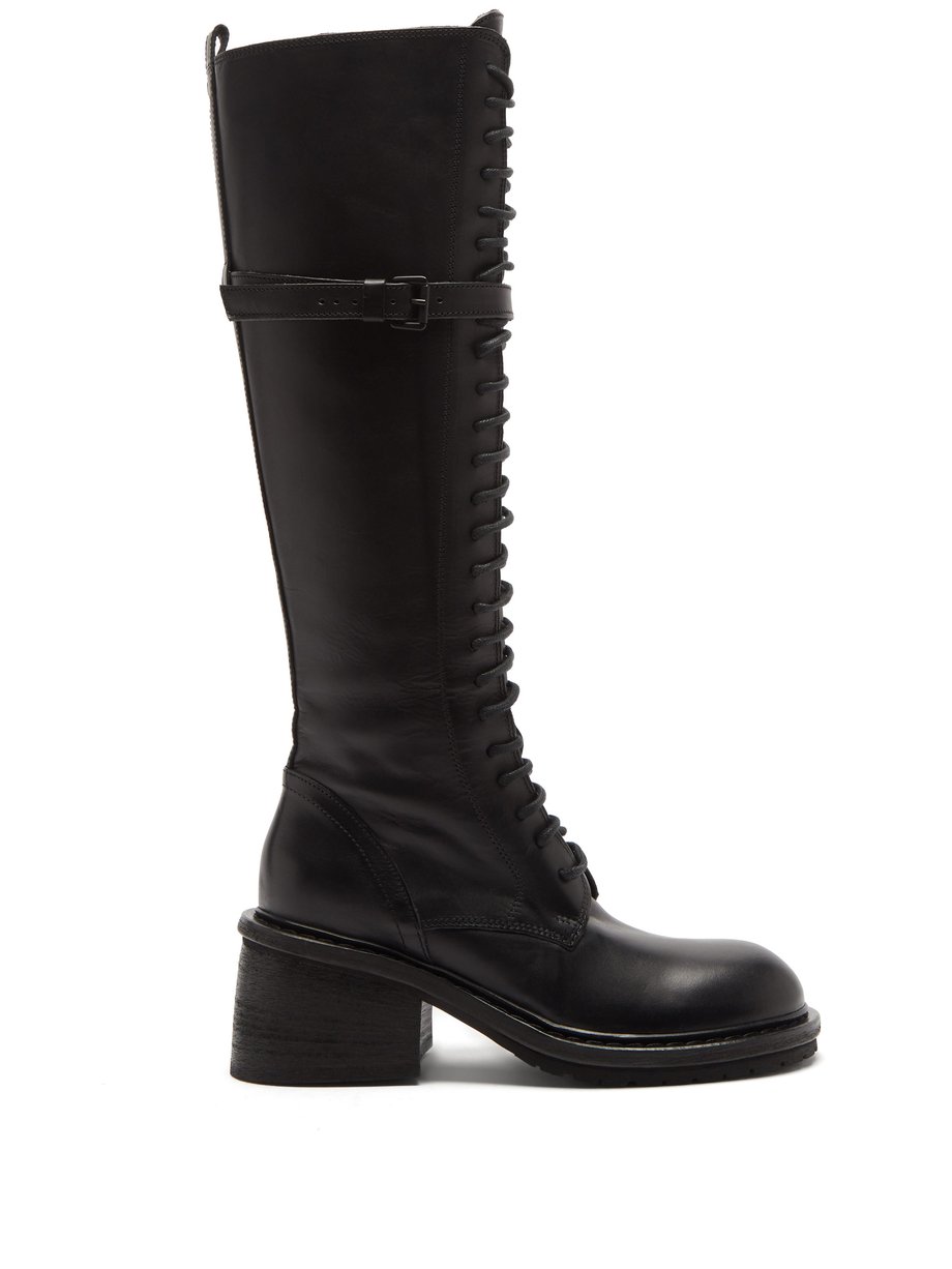 Black Knee-high leather lace-up boots | Ann Demeulemeester ...
