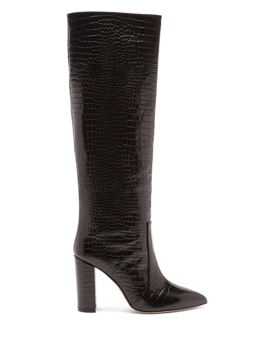 Black Knee-high crocodile-effect leather boots | Paris Texas ...