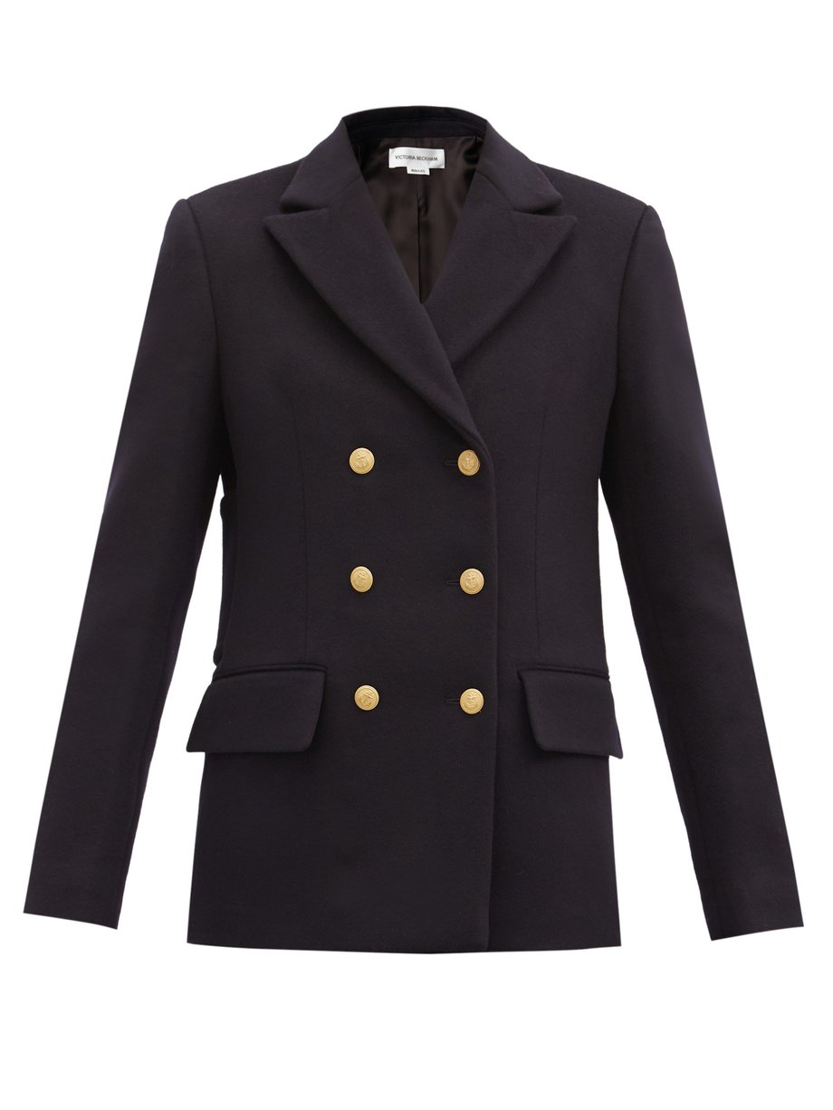 Navy Double-breasted wool-blend pea coat | Victoria Beckham ...