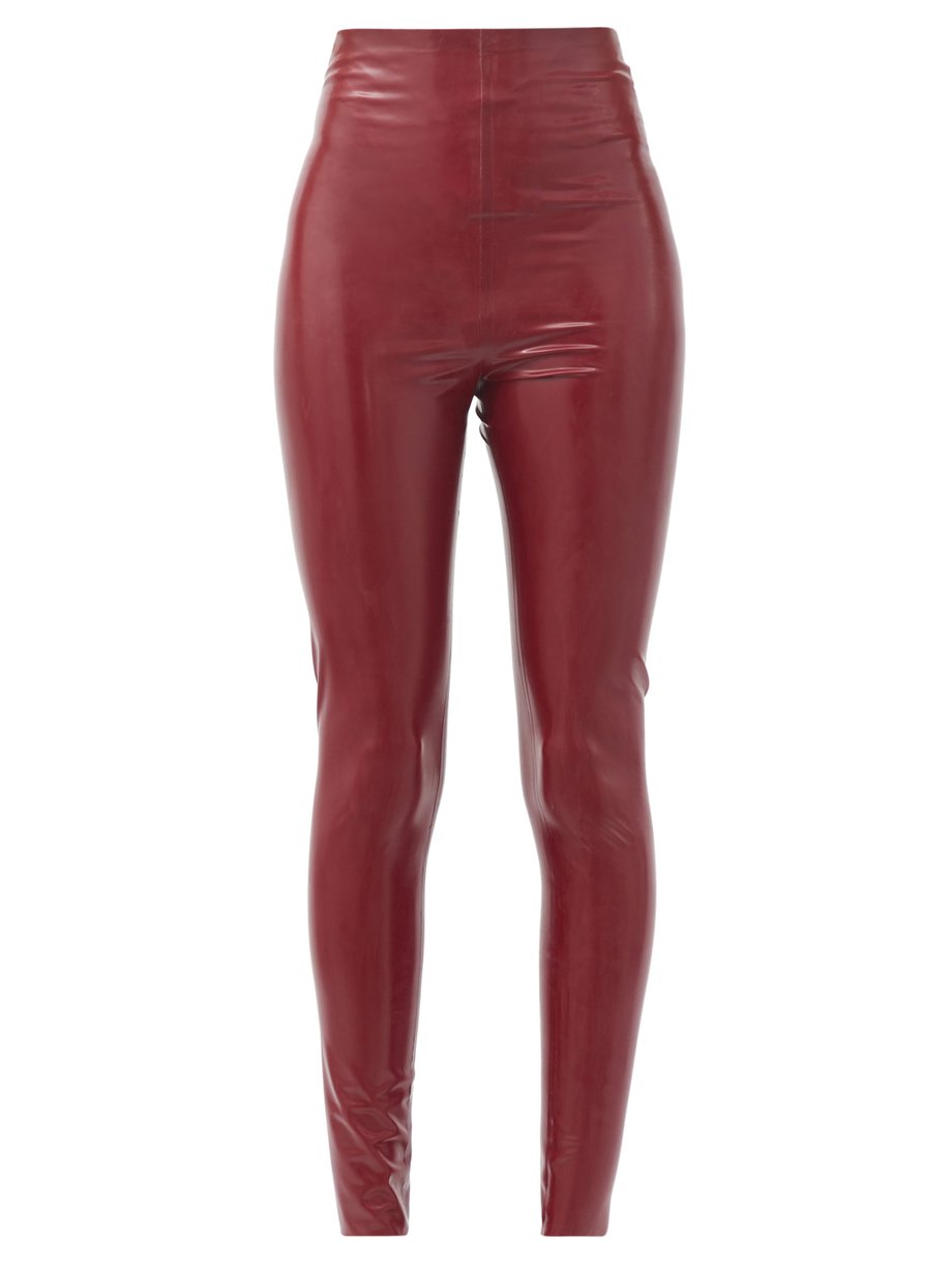 High-rise latex leggings Burgundy Saint Laurent | MATCHESFASHION FR