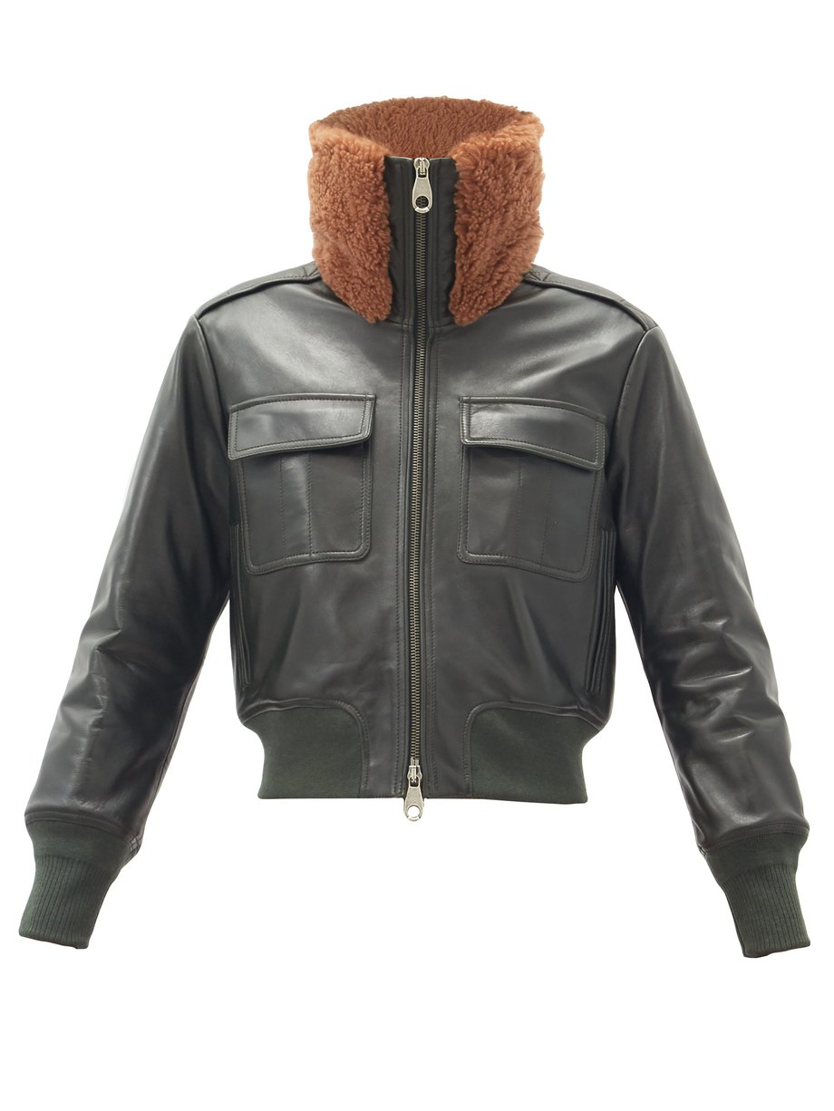 Shearling-collar leather bomber jacket Green Chloé | MATCHESFASHION FR