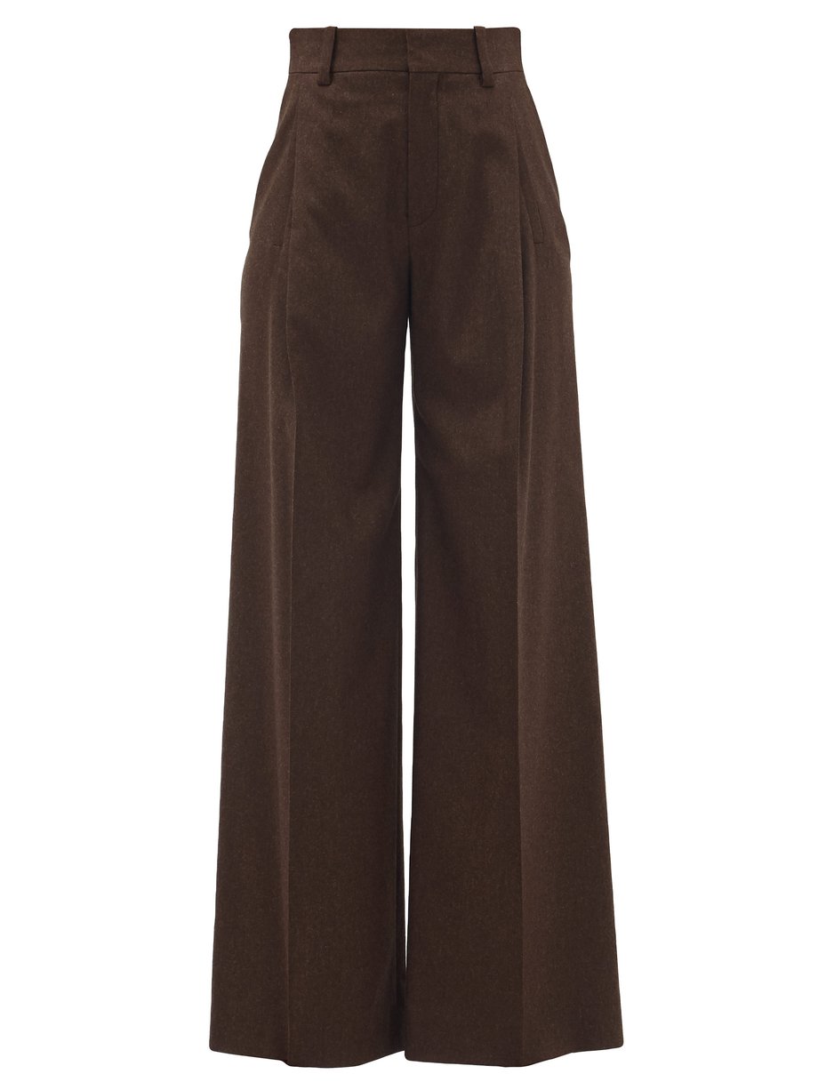 Brown High-rise wool-blend wide-leg trousers | Chloé | MATCHESFASHION US