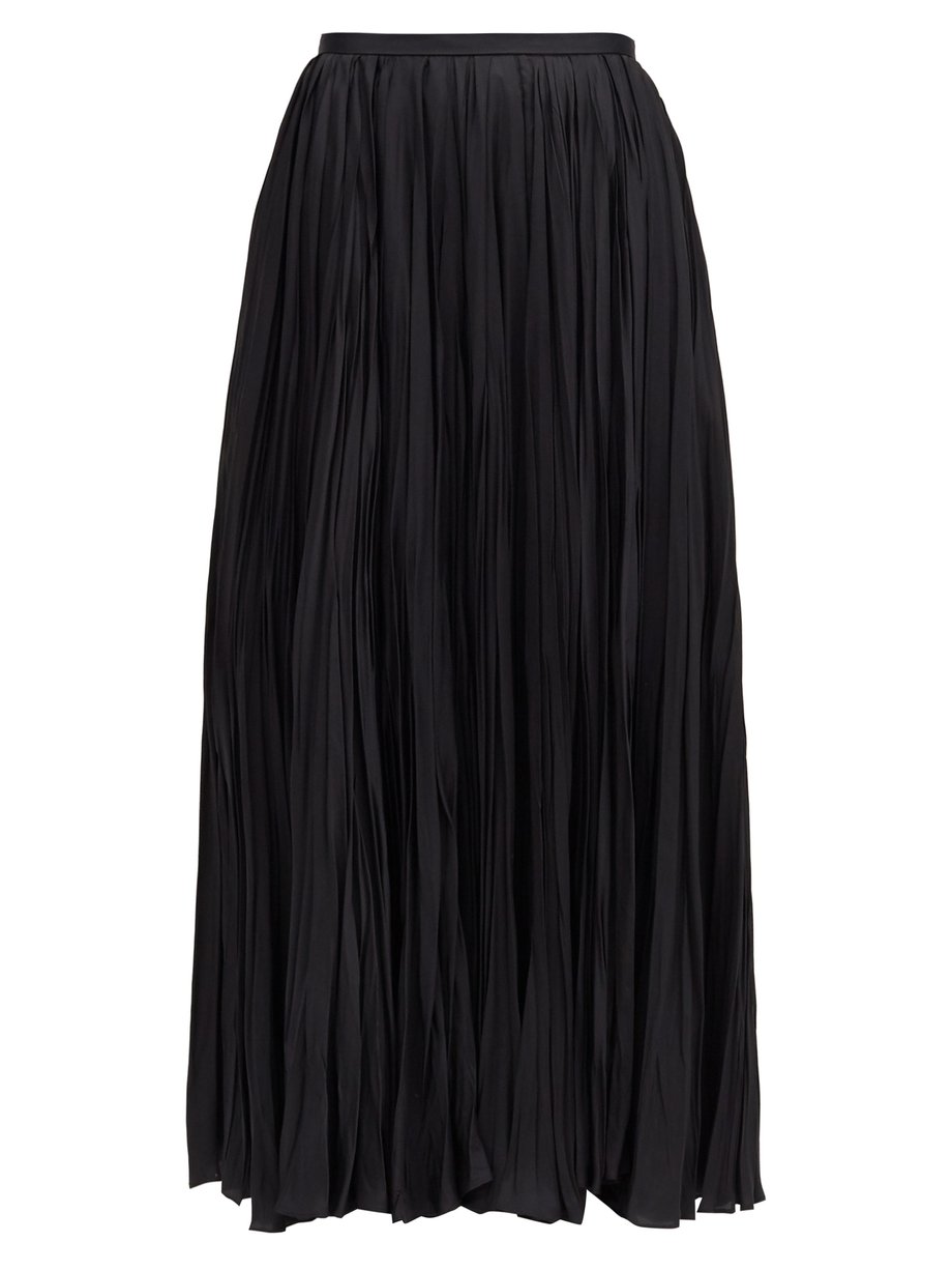 Black High-rise plissé-satin midi skirt | Jil Sander | MATCHESFASHION UK