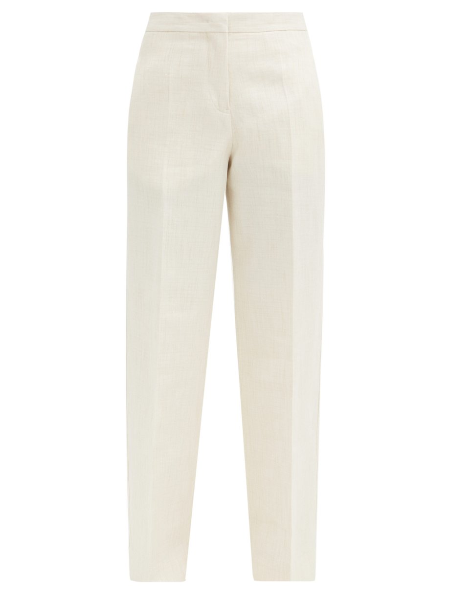 Jil Sander Neutral Flared high-rise linen-blend canvas trousers | 매치스패션 ...
