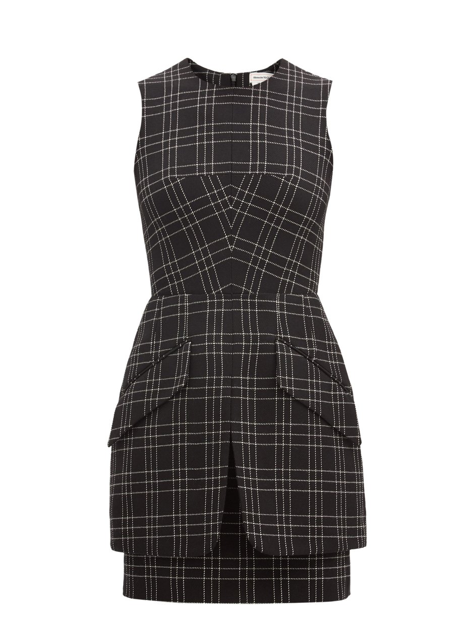 Black Checked virgin-wool mini dress | Alexander McQueen ...