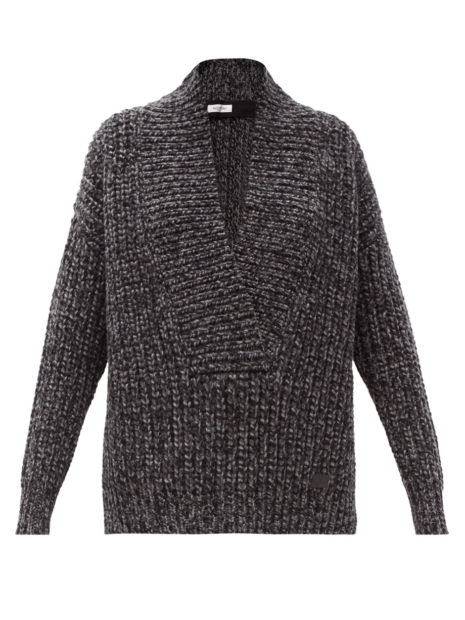 Grey Shawl-collar ribbed wool-blend sweater | Valentino | MATCHESFASHION UK