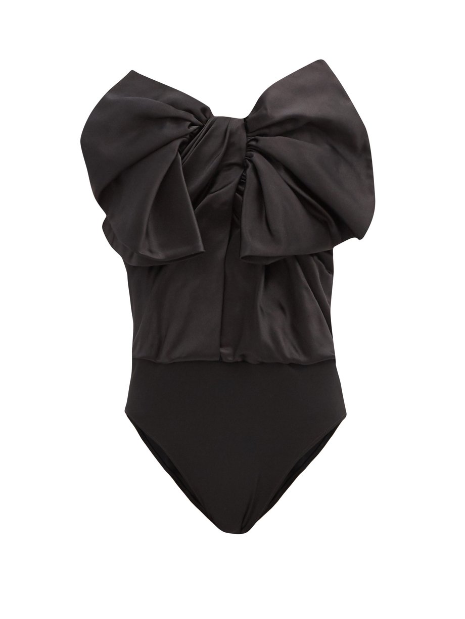 Black Exaggerated-bow strapless duchess-satin bodysuit | Alexandre ...