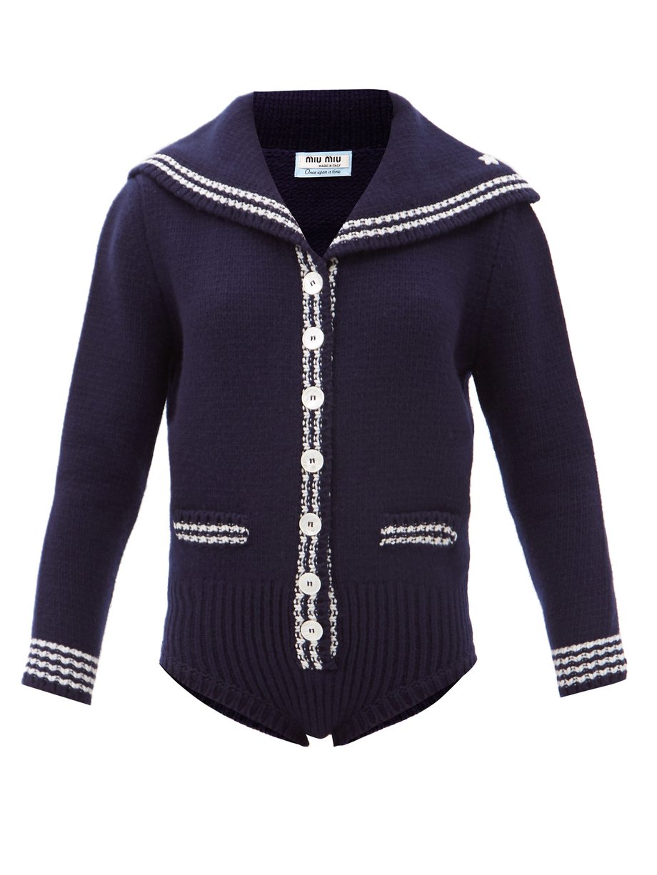 Navy Sailor-collar lambswool bodysuit | Miu Miu | MATCHESFASHION UK