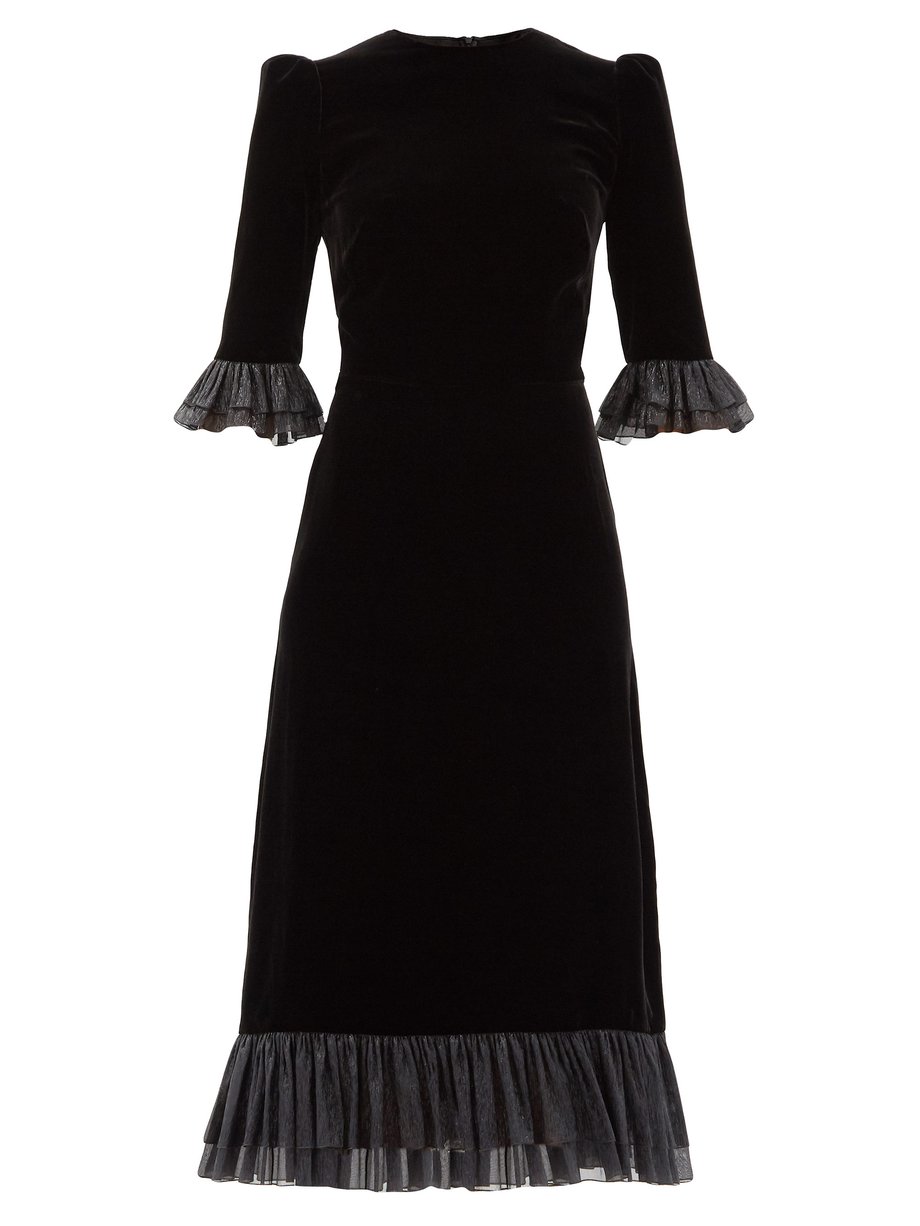 Black The Falconetti ruffled silk-blend velvet dress | The Vampire's ...