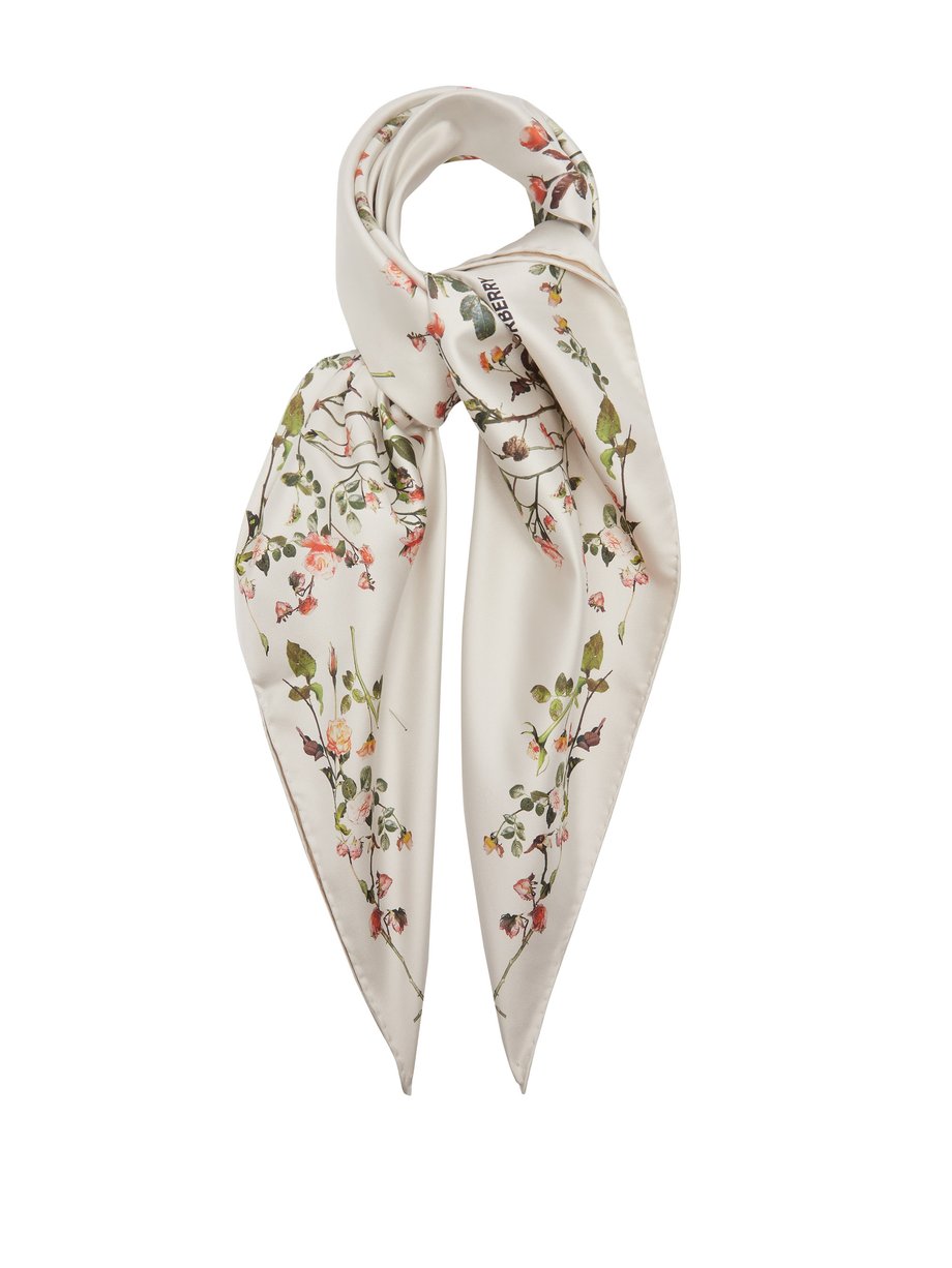 White Floral-print silk-twill scarf | Burberry | MATCHESFASHION US