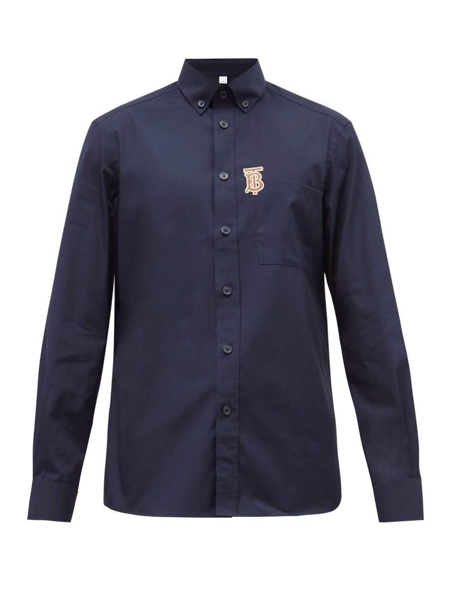 Navy TB-embroidered cotton-blend shirt | Burberry | MATCHESFASHION US