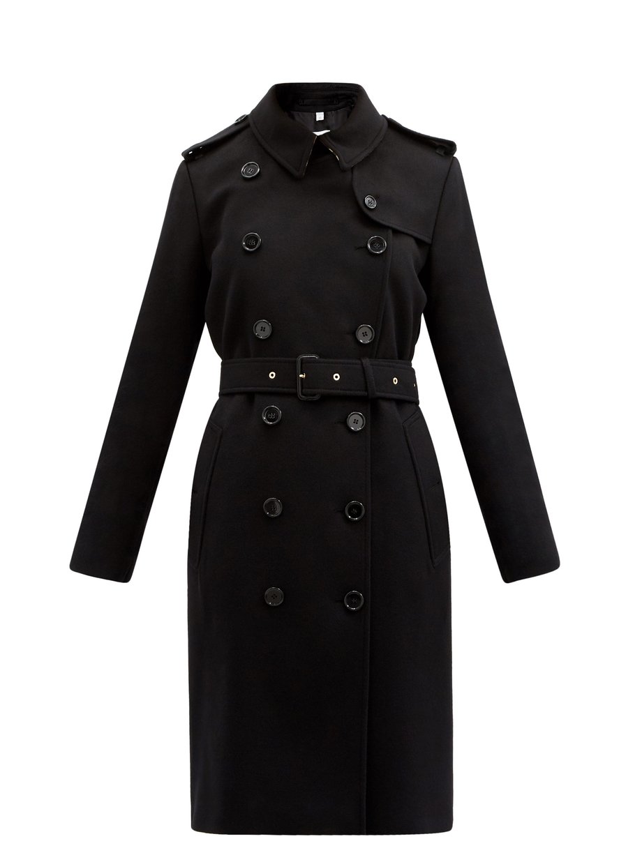Black Kensington mid cashmere-felt trench coat | Burberry ...