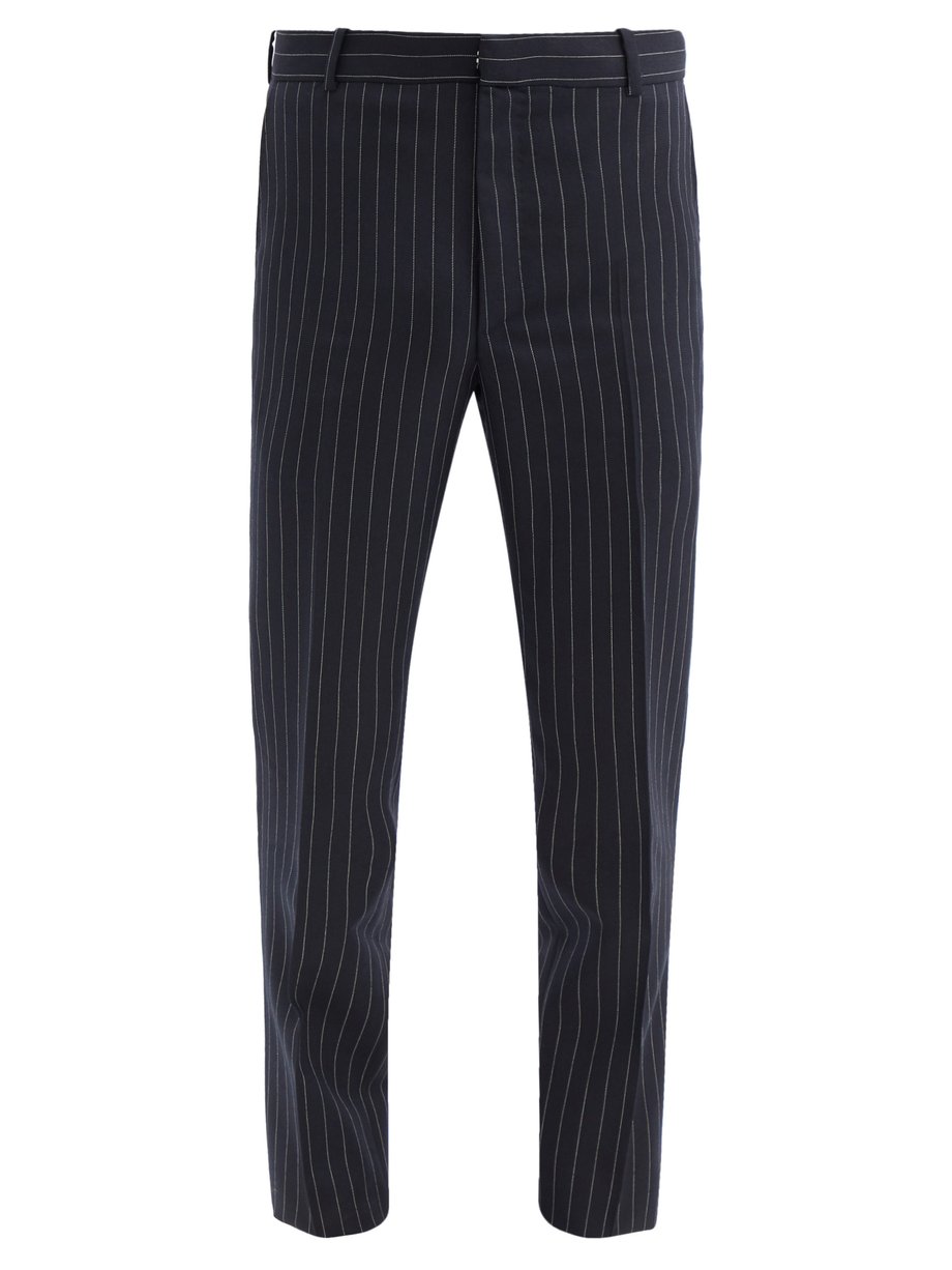Navy Pinstriped wool-twill suit trousers | Alexander McQueen ...