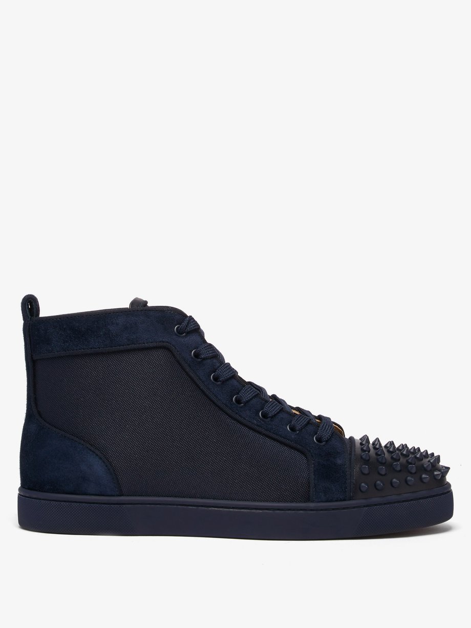 Navy Louis spike-embellished high-top suede trainers | Christian ...