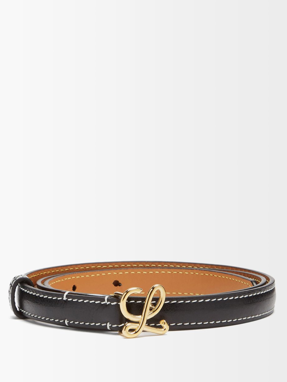 Monogram-buckle leather belt