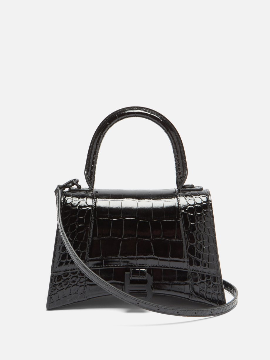 Black Hourglass small crocodile-effect leather bag | Balenciaga ...